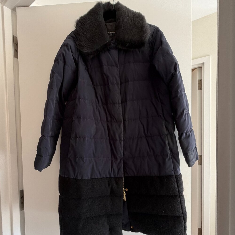 Club Monaco Black Quilted Down Winter Coat w/ Faux Fur Collar – Size M